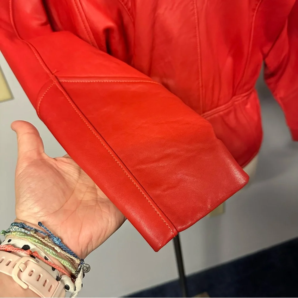 Vintage Red Soft Leather Jacket Women's 1980s 1990s Festive Western Boho Preppy - Picture 16 of 16